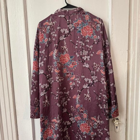 Silk like kimono Style Mauve floral elegant luxury Cottagecore Cherry Blossom - Picture 3 of 4